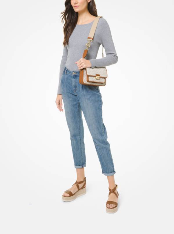 Damske Spojková Taška Michael Kors Bradshaw Medium Logo and Leather Hnedožltý Hnede - Kabelky Michael Kors Obchod | EYDAN-8104